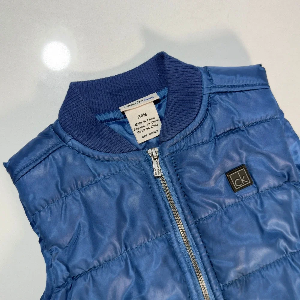 Calvin Klein Puffer Vest Kids 24M Blue Excellent Quilted Zip Up Logo Outerwear